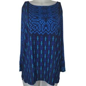 Bob Mackie Blue Mix Media Business Work Vacation Beautful Colors Womens Blouse L